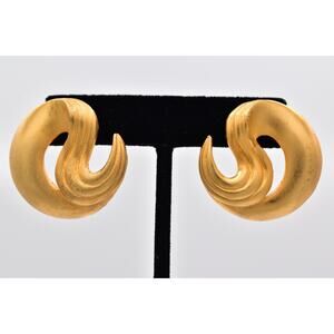 MJ Ent Vintage Dangle Earrings Brushed Matte Gold Heavy Chunky Signed 80s BinAZ